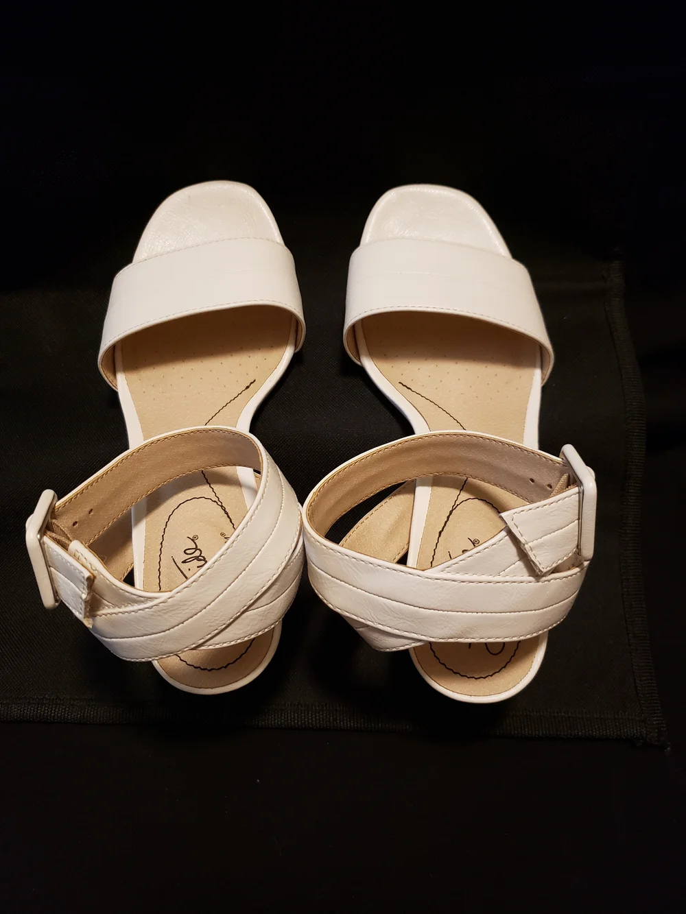 Life Stride White Ankle-Strap Block Heel Sandals